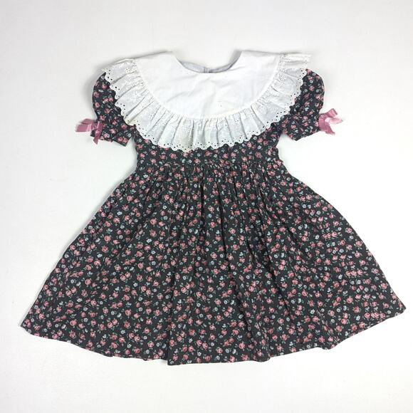Vtg Handmade Dress Girls Sz 6 Black Floral Pageant Party Frilly Southern Belle - Picture 1 of 6